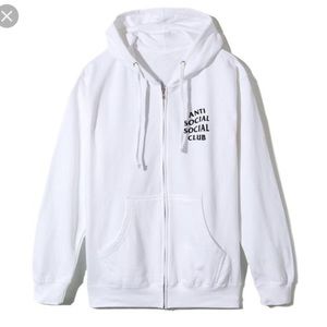 Anti social club masochism zip up white hoodie